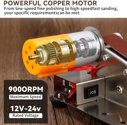 3-in-1 Mini Belt Sander with 20 Sanding Belts, 15° Angle Knife Sharpener and Variable Speed Grinder for Woodworking, Metal Polishing, DIY and Jewelry Making
