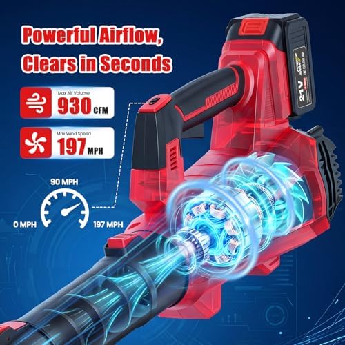 930CFM Electric Leaf Blower Cordless with 2 X 4.0 Batteries and Charger