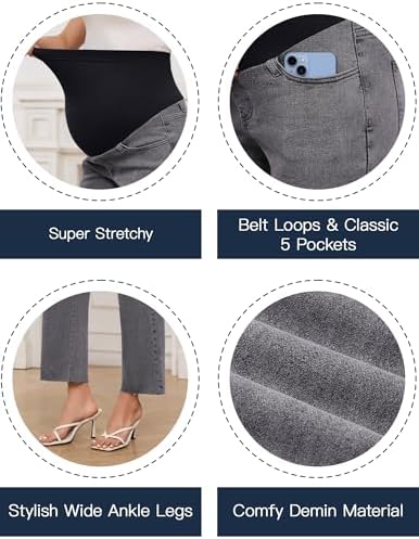 fitglam Women's Maternity Jeans Straight Leg Relaxed Fit Over Belly Pregnancy Denim Work Pants Maternity Clothes with Pockets