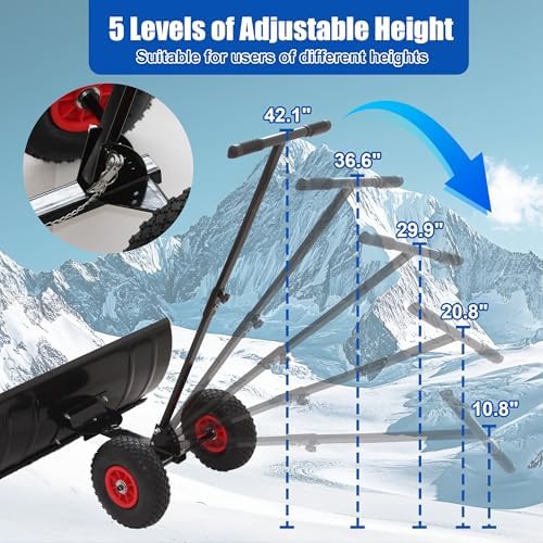 Snow Shovel with Wheels, for Efficient Snow Removal (Single Bar - Black)