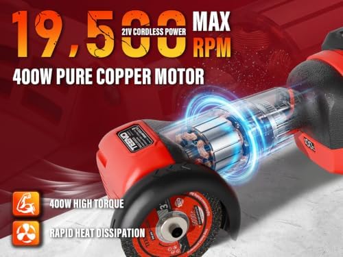 TEENO Cordless Angle Grinder 3", 21V Mini Cut-Off Tool, LCD Battery Display