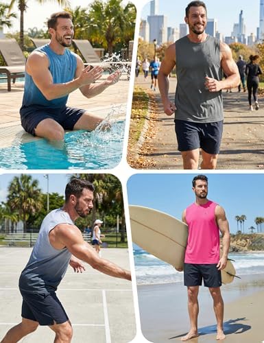 KPSUN Men's Quick Dry Workout Tank Top Summer Beach Shirt | UPF 50+ Sleeveless Gym Muscle Shirt with Hidden Pocket for Keys. Ideal for Gym Training, Outdoor Running, And Beach Workouts