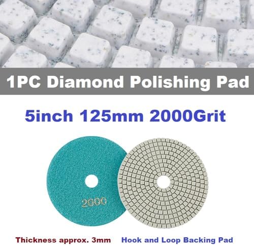 Diamond Polishing Pad, 5 inch 125 mm 2000 Grit Sanding Discs for Grinder & Polisher, Hook and Loop Backing Pad for Grinding Buffing Granite Marble Concrete Stone (1 Piece)