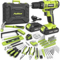 PULITUO 199-Piece Power Tool Set with 20V Cordless Drill Driver, Electric Screwdriver, 2 Batteries, Charger, LED Light and Toolbox, Home DIY Drill Set for Women and Men(Green)