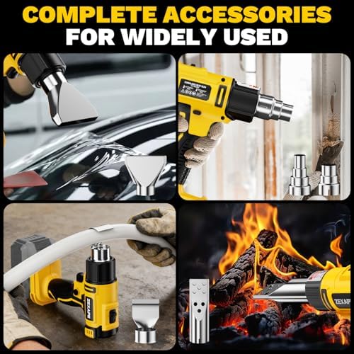 Cordless Heat Gun Compatible with Dewalt 20V Battery, 350W Fast Heating Soldering Gun with LED Light, 122℉-1022℉ Variable Temperature with 5 Nozzles for DIY Craft, Shrink Tubing (Tool Only)