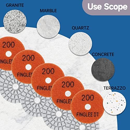 2 Inch Diamond Polishing Pads with 7Pcs Dry Wet Granite Stone Polish Pad Kit for Drill，50-3000 Grit Polishing Pad (5Pcs 200#（Dry/Wet）)