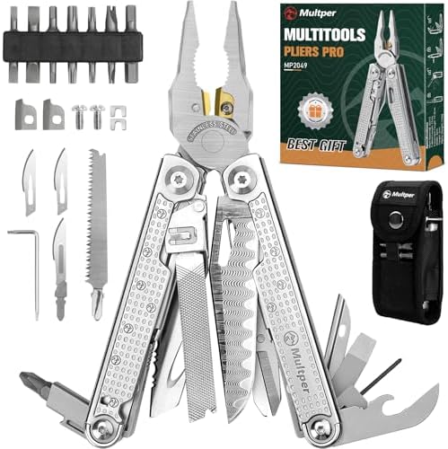 Multper Multitool Pliers with Damascus Knife & Large Scissors,Screwdriver