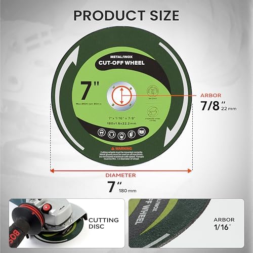 7 Inch Cutting Discs 25 Pack 7" x 1/16" x 7/8" Cut Off Wheels Fits Angle Grinder Cutting Wheel for Metal and Stainless Steel Grinder