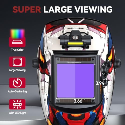 ARCCAPTAIN Auto Darkening Welding Helmet with Light, 3.94"X3.66" Large View