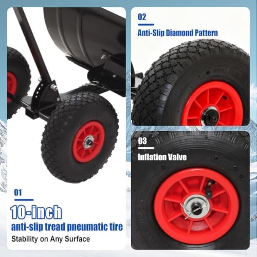 29" Snow Pusher Shovel with Wheels, Heavy Duty Steel Wheeled Snow Shovel with 45° Adjustable Blade, 5-Position Height Handle & 10" Rubber Wheels, Manual Snow Plow for Driveway, Sidewalk, Deck,