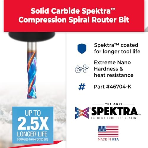 Amana Tool Spektra Extreme Tool Life Solid Carbide CNC Compression Spiral Router Bit, 46704-K, 3/8 D x 1-1/4 CH x 3/8 Shank x 3 Inch Long 2 Flute