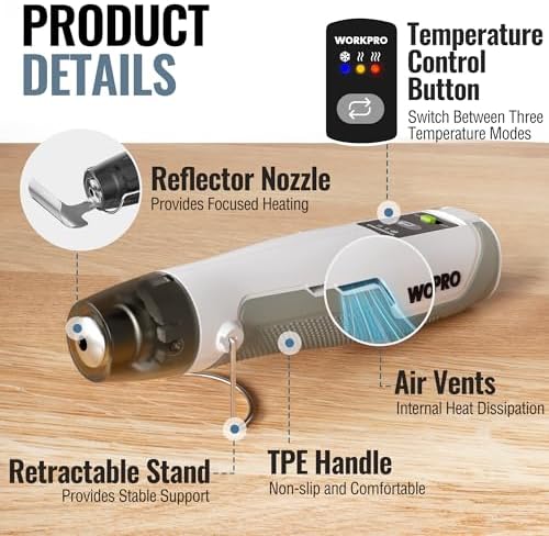 WORKPRO 7.2V Cordless Mini Heat Gun, 1.5s Fast Heating