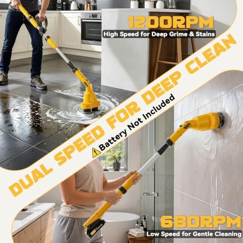 NATBEESY Electric Spin Scrubber Kit, Cordless Battery Electric Mop, Dual-Head Power Scrubber, 680/1200 RPM, 45° Adjustable Head, Extendable Handle for Tile, Tub, Floor, Bathroom