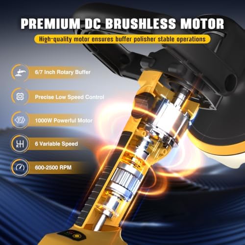Rotary Buffer Polisher Kit 7 Inch/6 Inch for Dewalt 20V Battery (Tool Only)