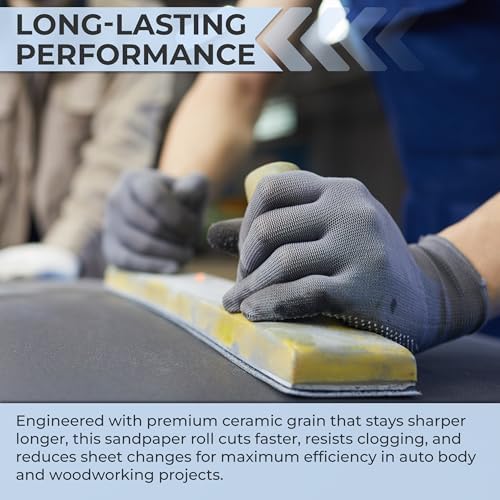 Sunmight Ceramic Film Sandpaper Roll 2.75" x 13.12yd 120G — Hook & Loop Sand Paper Sheets for Auto Body, Car Sanding, Wood, Metal, Longboard Block Tools | Wet Dry Automotive Shop Supplies, Wet Dry Use