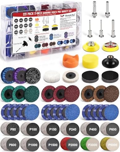 221PCS 2 Inch Die Grinder Sanding Discs Accessories with 1/4'' Holder for Milwaukee Die Grinder M12, Power Drill Sanding Attachment for Surface Conditioning, Sanding & Polishing