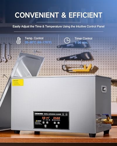CREWORKS 30L Digital Ultrasonic Cleaning Machine with Heater and Timer