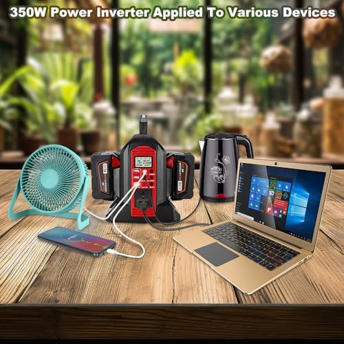 Choerinton 350W Power Inverter for Milwaukee M18 18V Battery 4-Port 18V DC to 120V AC Inverter with LED Light, 3 USB-A,1 USB-C, DC and AC Ports. Portable Battery Inverters for Outdoor Use(Tool Only)