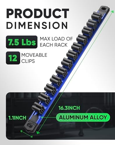 ALOANES 1PC Magnetic Screwdriver Organizer - 12 Slot Aluminum Alloy Rail for Toolbox & Metal Pegboard, Strong Magnetic Holder for Wrenches, Pliers, Workshop Garage Storage(Blue)