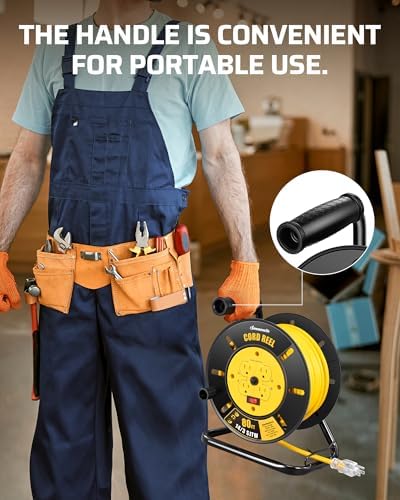 DEWENWILS Retractable Extension Cord Reel, Open Cord Reel with 80FT Cord