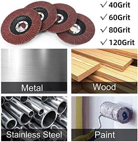 LotFancy 40PCS Flap Discs 4 1/2 for Angle Grinder, 4.5 x 7/8 Inch Sanding Disc 40 60 80 120 Grit, Grinding Wheels Welding Tools, Aluminum Oxide Abrasive, Type 27