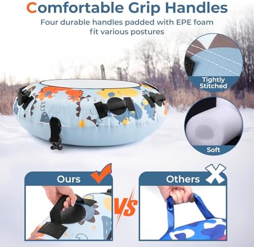 GYMAX Snow Tube, 52" Heavy Duty Inflatable Snow Sled for Kids and Adults w/Padded Handles & Tow Rope Hook, Premium Polyester Oxford Cover, Sledding Toboggan Winter Outdoor Fun
