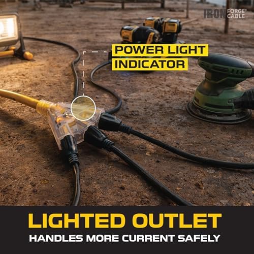 Iron Forge Cable 12 Gauge Extension Cord Multi Outlet, 10 Ft - Yellow SJTW