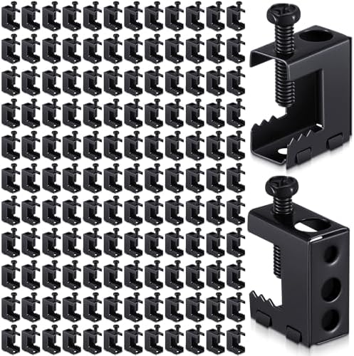 Tandefio 200 Pcs 1/4"-20 Spring Steel Beam Clamps Metal Beam Hanger, Black