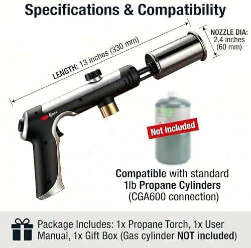 Forenee Propane Torch Gun 3272°F High Heat Torch with Safety Lock