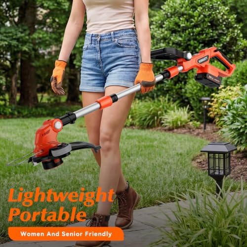 20V Electric Weed Wacker Cordless Edger Lawn Tool 2 X 2.0Ah Battery Powered Weed Eater with Charger, 12 Inch Lightweight String Trimmer, Auto Line Feed Grass Cutter Lawn Mower for Small Yard Orange
