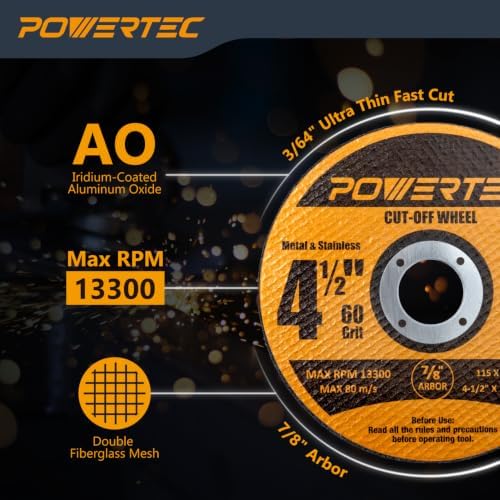 POWERTEC 4-1/2" Cut-Off Wheels, 50 PK, 7/8" Arbor (14019-P2)