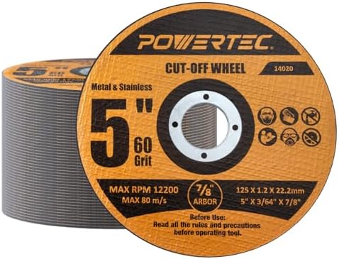 POWERTEC 5" Cut-Off Wheels, 50 PK, 7/8" Arbor (14020)