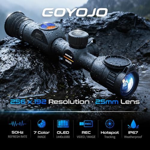 GOYOJO GRS Series Thermal Riflescope for Hunting, 256X192 High Resolution Thermal Imaging Scope with 50Hz High Sensitivity Optics IR Night Vision Rifle Scope, Rangefinding & Ballistic Assistance, RAV
