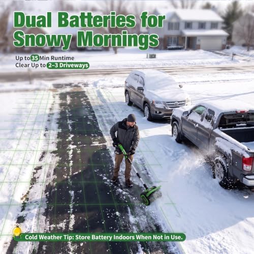 20V Electric Snow Shovel, 12 Inch Cordless Snow Blower with 2 Batteries (Forest Green)