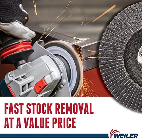 Weiler 31353 Wolverine 4-1/2" x 5/8"-11 UNC NUT Abrasive Flap Disc, 120 Grit Zirconia Alumina, Bevel Type 29, Phenolic Backing, Standard Density (Pack of 10)