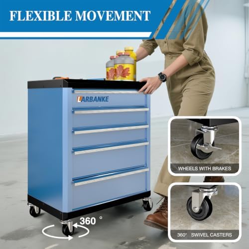 LARBANKE 5-Drawer Rolling Tool Chest with Wheels,Lock&Key,Blue Tool Cabinet