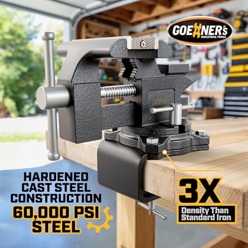Updated 2-In-1 Bench Vise or Table Vise 4.5 Inch, Clamp Vice for Workbench Constructed with Cast Steel, Heavy Duty Workbench Vise Swivel for Woodworking