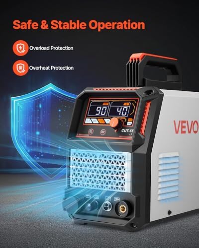 VEVOR Plasma Cutter, 65A Non-Touch Pilot Arc Plasma Cutting Machine Non-High Frequency - with 2T/4T Function & Adjustable PT Time, 110V/220V Dual Voltage Digital Display IGBT Inverter