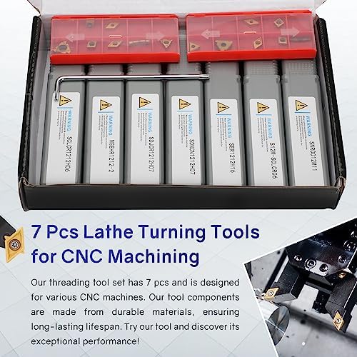 Indexable Lathe Turning Tool 21Pcs Kit 1/2'' 12mm Shank 7 Pcs Metal Lathe Tool Holder Set with 14 Pcs Turning Inserts for Turning Grooving Threading Boring Carbide Inserts Carbide Turning Tool