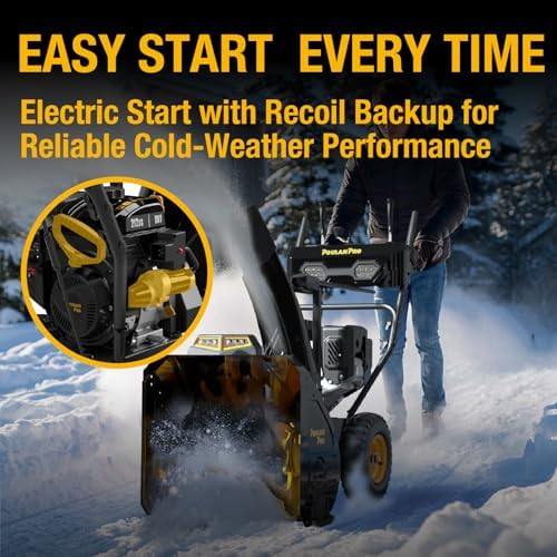 Poulan Pro PR241 24" Gas Snow Blower, 212cc, 2-Stage Electric Start Snow Thrower, Self-Propelled with 210° Remote Chute, 40ft Throwing Distance, Heated Grips, LED Lights, Steel Auger and 14" Tires