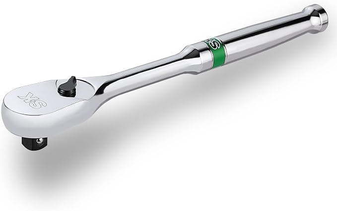 SK 1/2" Drive Ratchet Handle, Pear Head, 90-Tooth Ratchet, Alloy Steel | Reversible Switch for One-Handed Operation, Heat Treated SuperKrome Finish,Enclosed Head with Contoured Handle