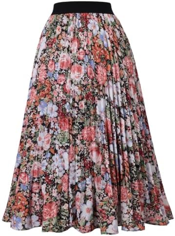 GRACE KARIN Pleated Midi Skirt for Women Chiffon A-Line Outfits
