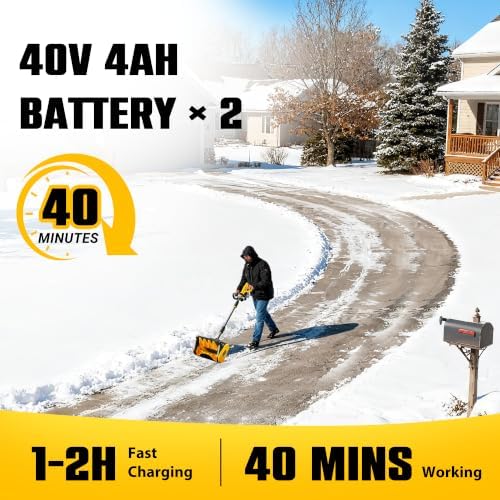 Litekon 40V Brushless Cordless Snow Shovel, 13-Inch Electric Snow Blower with 2X 4.0Ah Batteries Snow Removal with 30FT Throw Distance for Patio, Deck, Driveway,Yellow