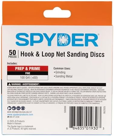 Spyder 50-Pack 100 Grit Sanding Discs, Ceramic Net, 5-Inch Hook and Loop, for Random Orbital Sander (500069)