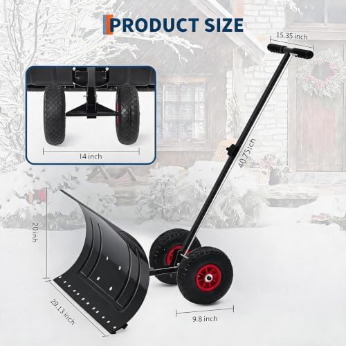 MAXSA 29" W Push Snow Plow Shovel with Wheels for Driveway, Black