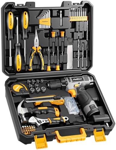 PULITUO 12V Yellow Cordless Drill Set, 149-Piece Home Tool Kit with Electric Drill Driver & Storage Tool Box, for Home Repair, Improvement, DIY Projects, Men Women & DIY Enthusiasts