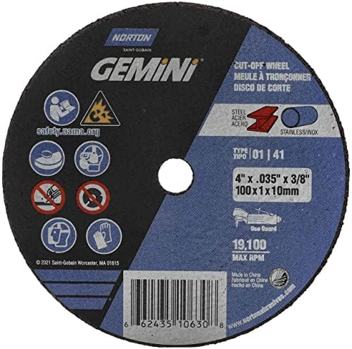 Norton 66243510630 E2279811 4"x.035"x3/8" Gemini Cutoff Wheel Free
