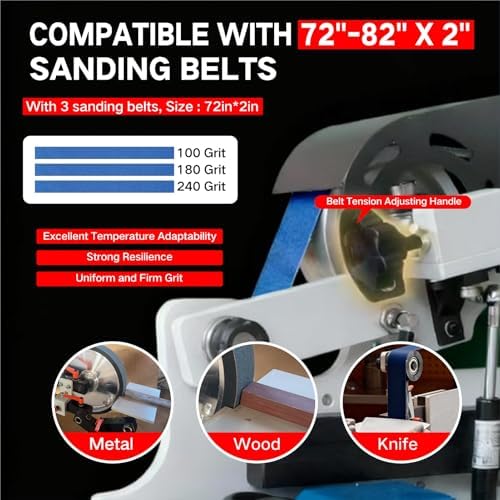 Belt Sander, 1500W Power with 2.2KW VFD, 72x2 inch Belt SizeKnife Sharpener, with 3 Grinding Moulds & 3PCS zirconia corundum sand beltsSanding Belts Compatible with 72"- 82 * 2" Belts