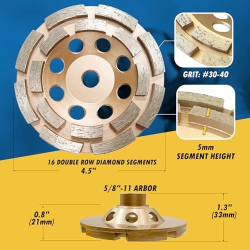 4.5" Diamond Grinding Wheel for Concrete 16 Dbl Row Segments 5/8"-11