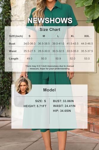 Newshows Women's Work Business Casual Outfits Tie Waist Midi Shirt Dress